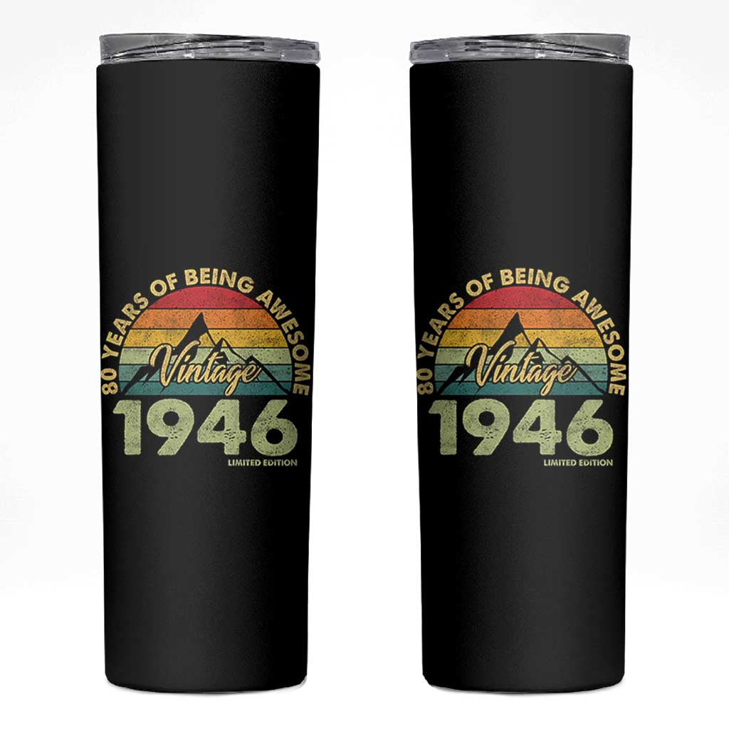 80th Birthday Skinny Tumbler Vintage 1946 Limited Edition 80 Year Old Gift