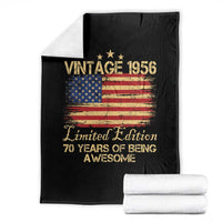 70th Birthday Throw Blanket Vintage 1956 Limited Edition 70 Year Old Birthday USA Flag