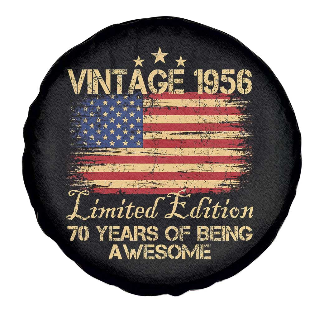 70th Birthday Spare Tire Cover Vintage 1956 Limited Edition 70 Year Old Birthday USA Flag