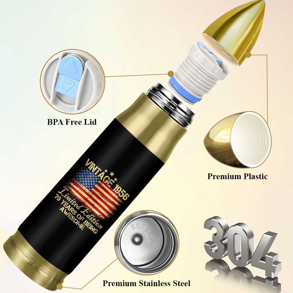 70th Birthday Bullet Tumbler Vintage 1956 Limited Edition 70 Year Old Birthday USA Flag