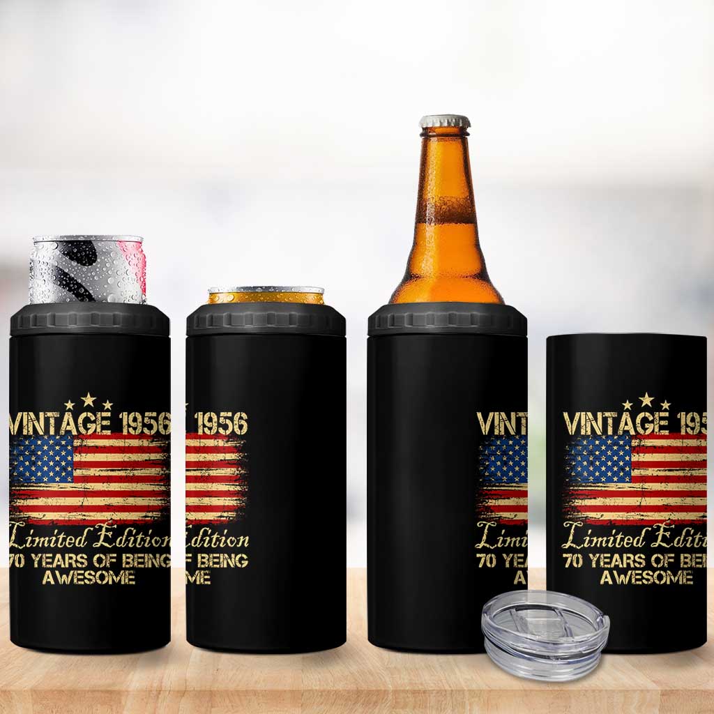 70th Birthday 4 in 1 Can Cooler Tumbler Vintage 1956 Limited Edition 70 Year Old Birthday USA Flag