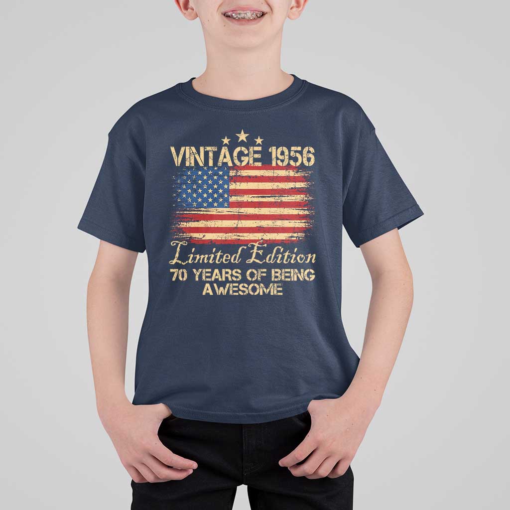 70th Birthday T Shirt For Kid Vintage 1956 Limited Edition 70 Year Old Birthday USA Flag