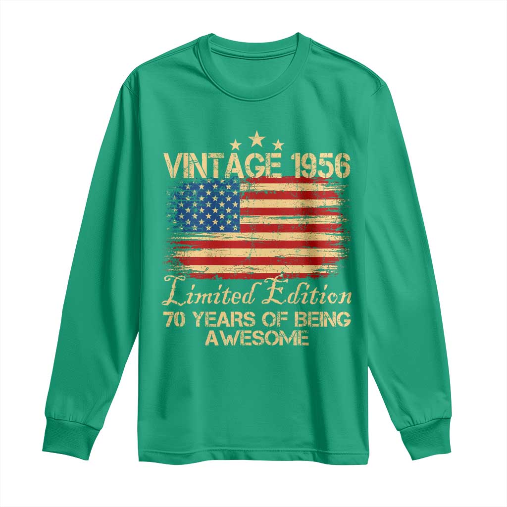70th Birthday Long Sleeve Shirt Vintage 1956 Limited Edition 70 Year Old Birthday USA Flag