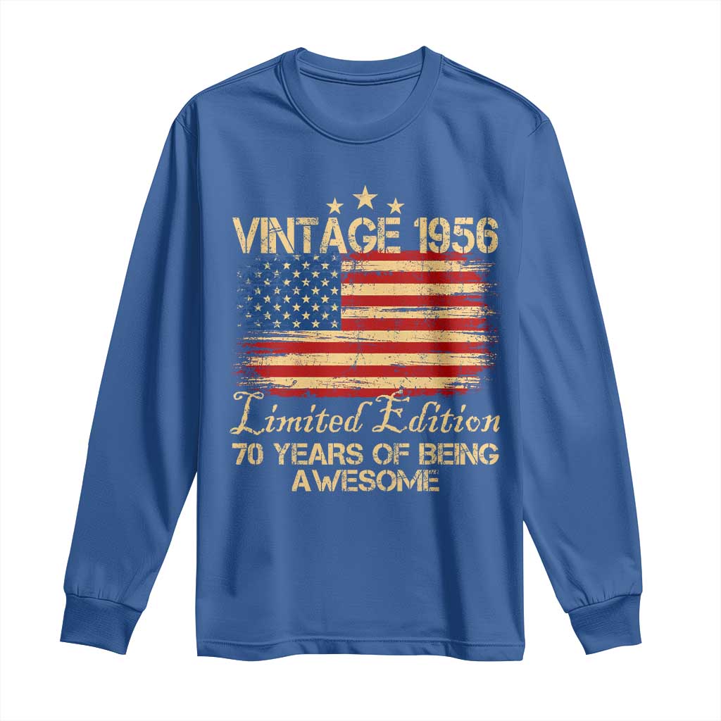 70th Birthday Long Sleeve Shirt Vintage 1956 Limited Edition 70 Year Old Birthday USA Flag