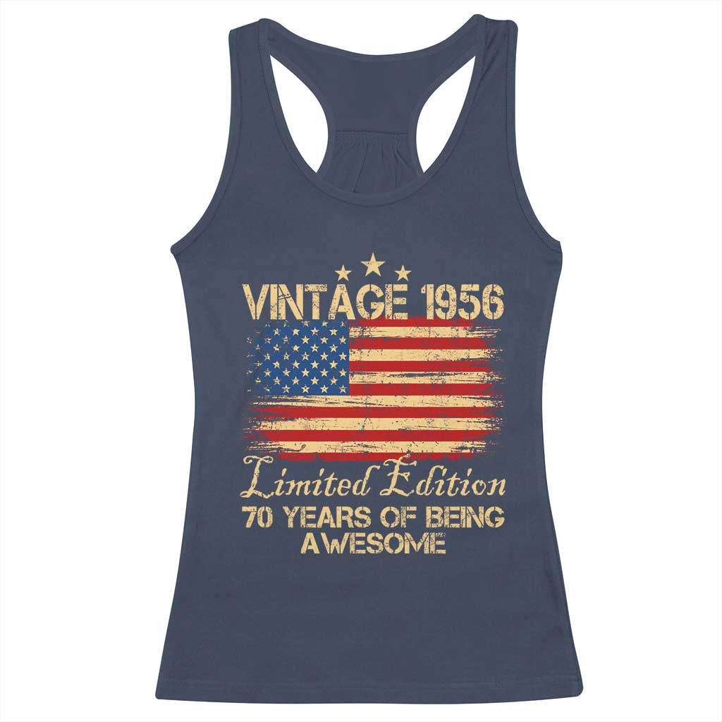 70th Birthday Racerback Tank Top Vintage 1956 Limited Edition 70 Year Old Birthday USA Flag
