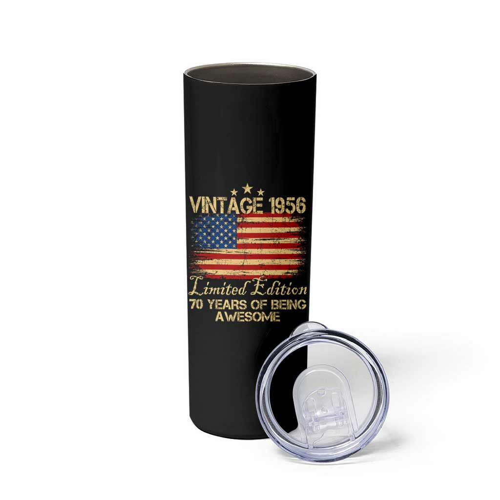 70th Birthday Skinny Tumbler Vintage 1956 Limited Edition 70 Year Old Birthday USA Flag