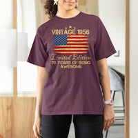 70th Birthday T Shirt For Women Vintage 1956 Limited Edition 70 Year Old Birthday USA Flag