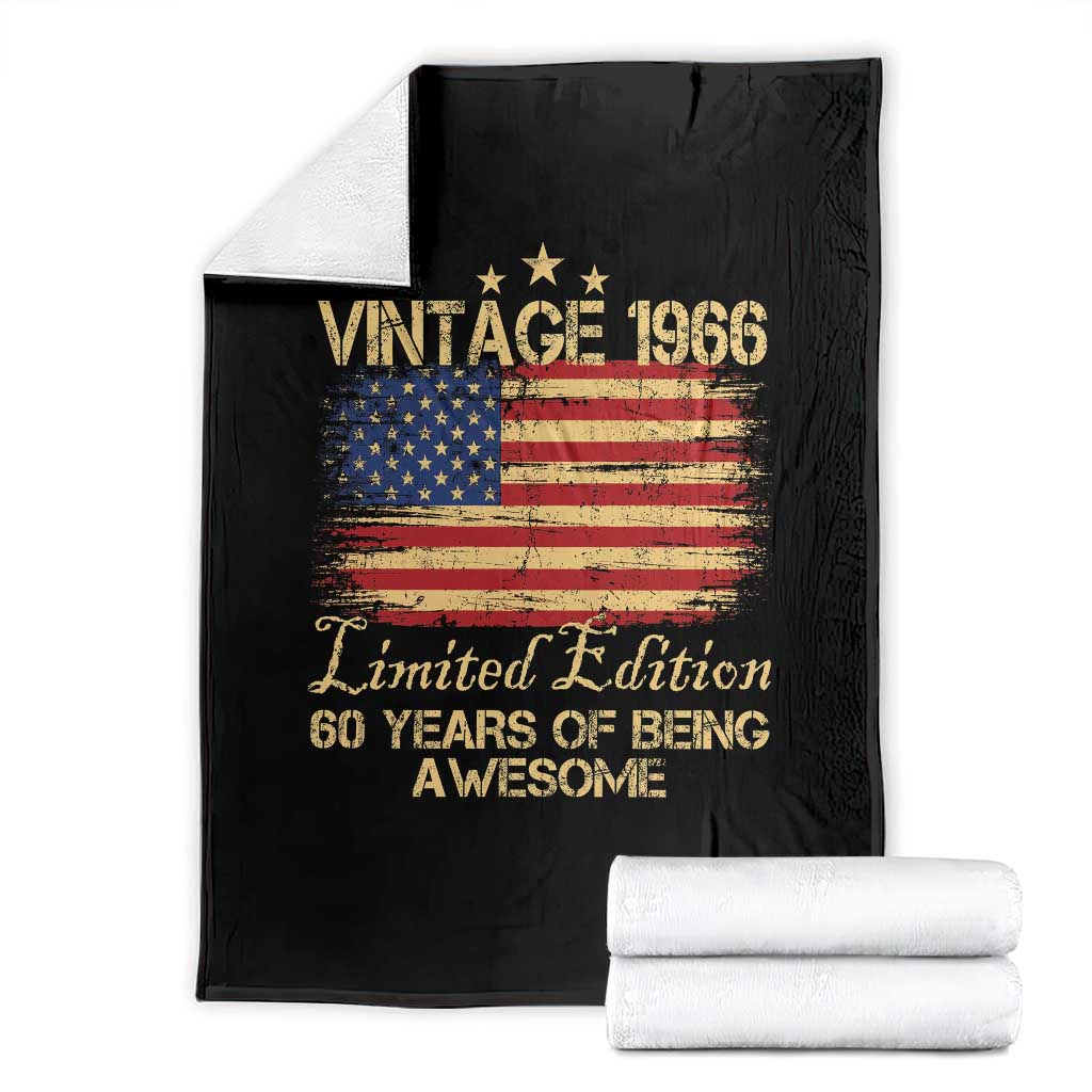 60th Birthday Throw Blanket Vintage 1966 Limited Edition 60 Year Old Birthday USA Flag