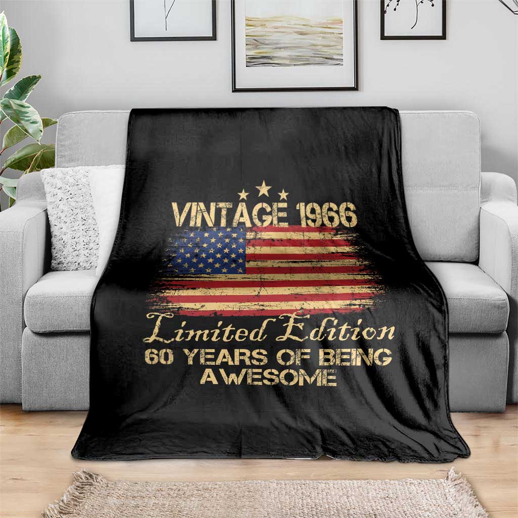 60th Birthday Throw Blanket Vintage 1966 Limited Edition 60 Year Old Birthday USA Flag