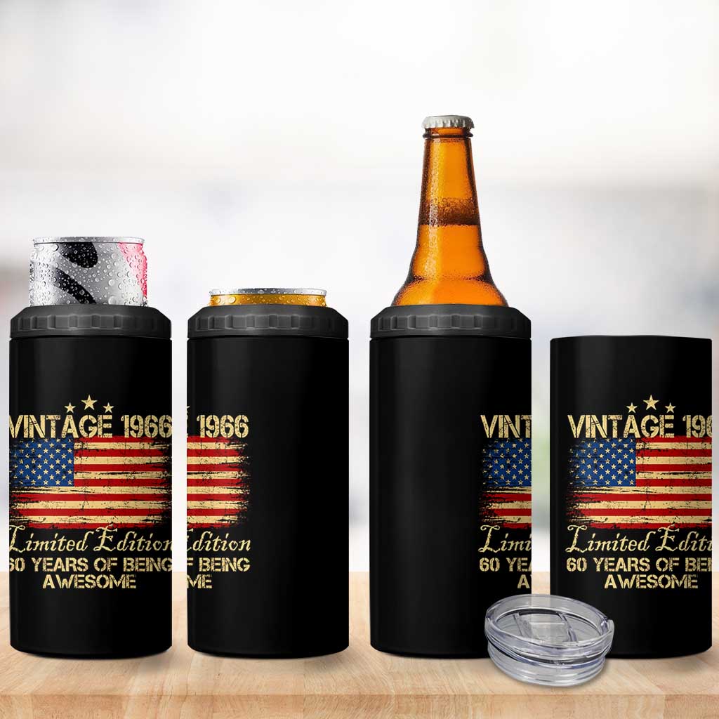 60th Birthday 4 in 1 Can Cooler Tumbler Vintage 1966 Limited Edition 60 Year Old Birthday USA Flag