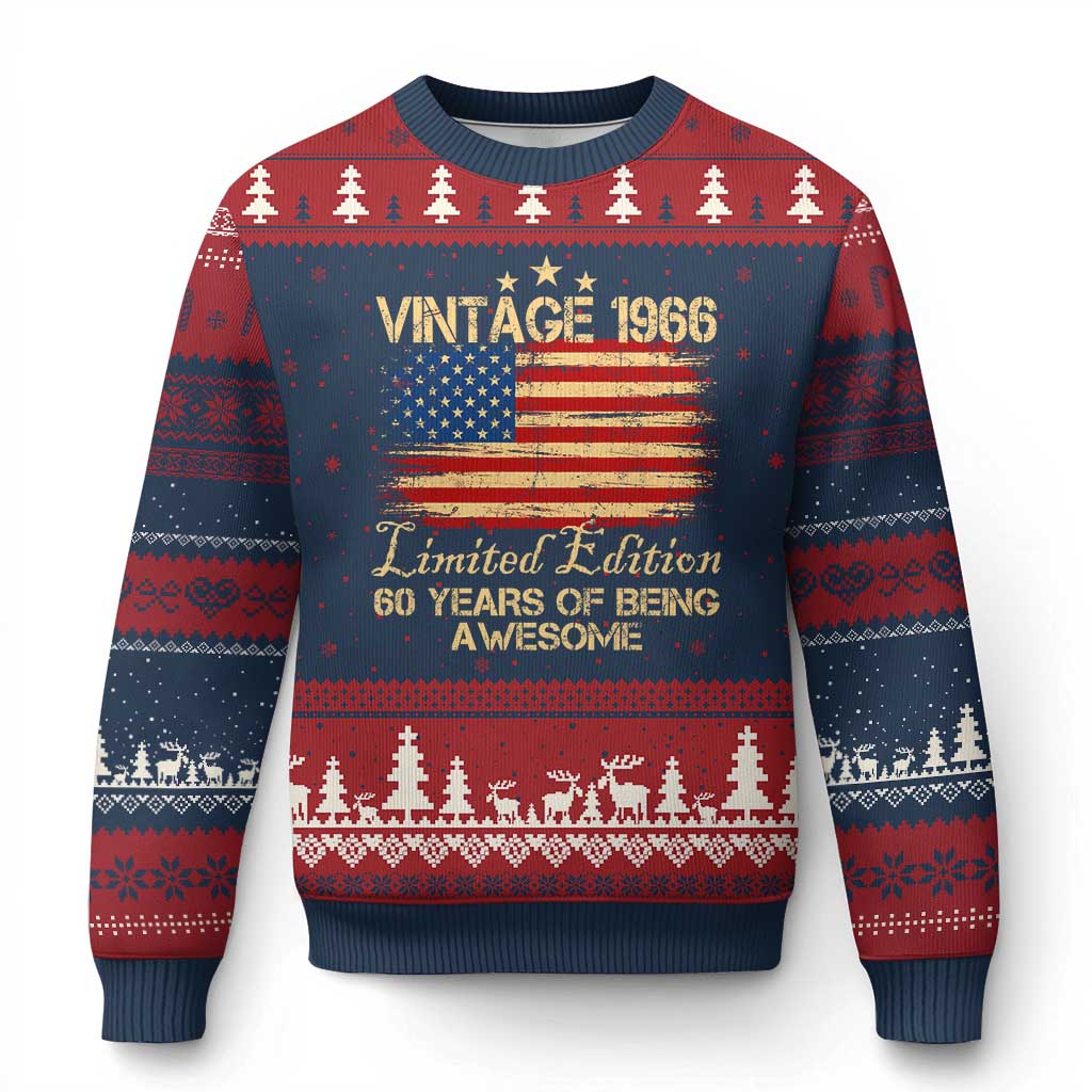 60th Birthday Ugly Christmas Sweater Vintage 1966 Limited Edition 60 Year Old Birthday USA Flag