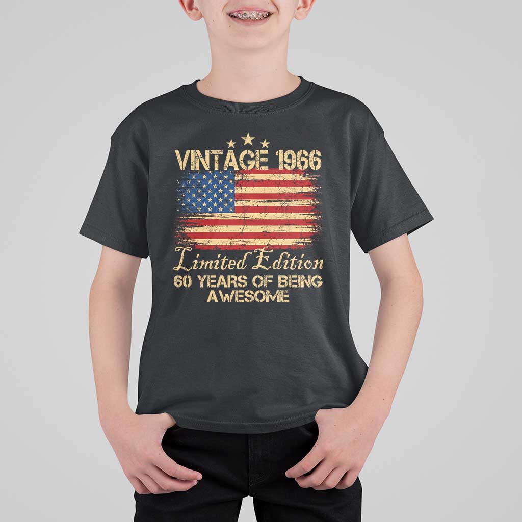 60th Birthday T Shirt For Kid Vintage 1966 Limited Edition 60 Year Old Birthday USA Flag