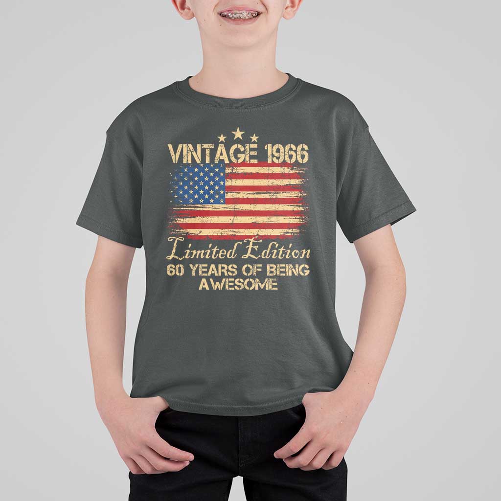 60th Birthday T Shirt For Kid Vintage 1966 Limited Edition 60 Year Old Birthday USA Flag