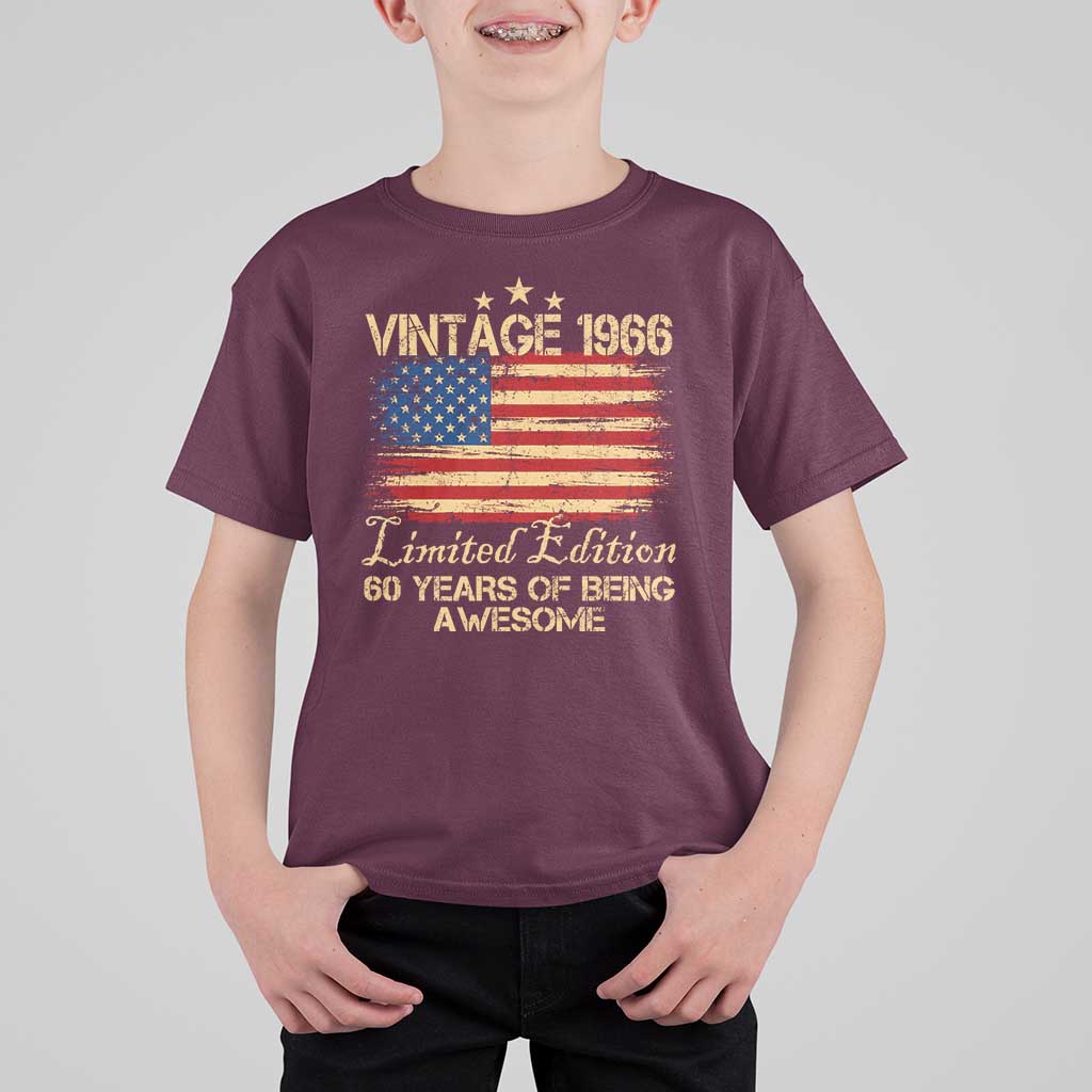 60th Birthday T Shirt For Kid Vintage 1966 Limited Edition 60 Year Old Birthday USA Flag
