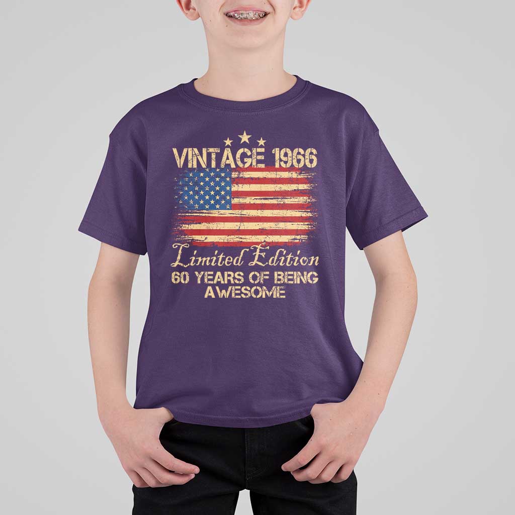 60th Birthday T Shirt For Kid Vintage 1966 Limited Edition 60 Year Old Birthday USA Flag