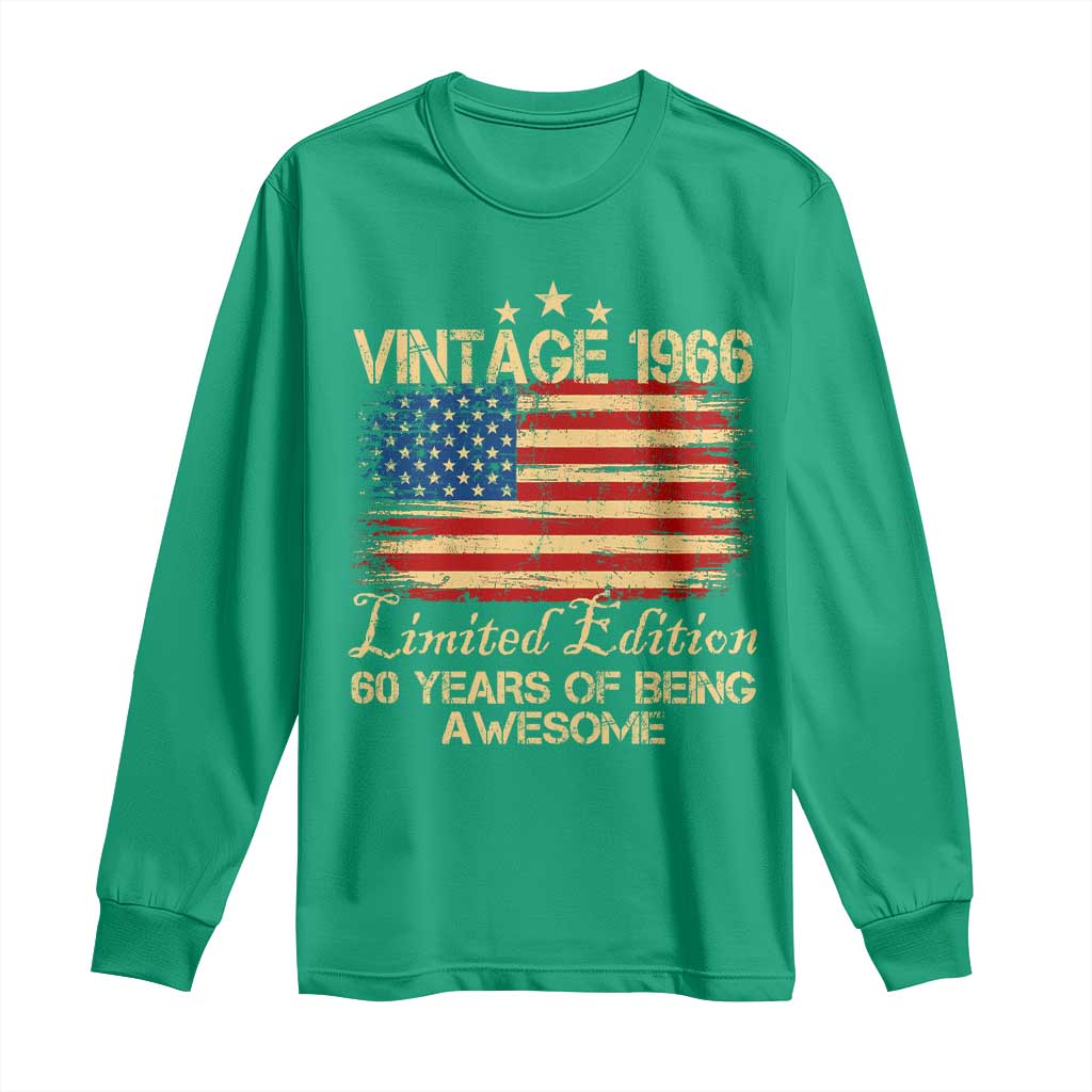 60th Birthday Long Sleeve Shirt Vintage 1966 Limited Edition 60 Year Old Birthday USA Flag