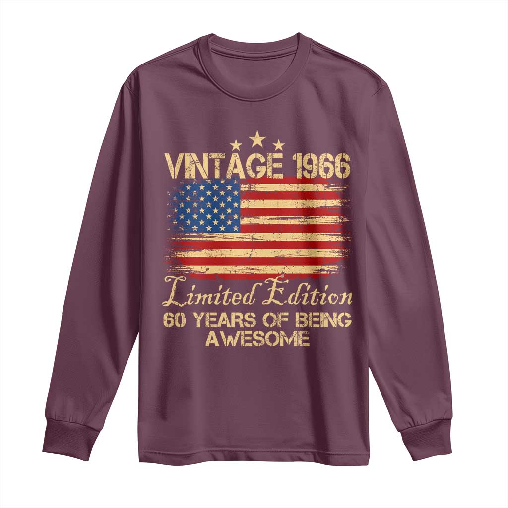 60th Birthday Long Sleeve Shirt Vintage 1966 Limited Edition 60 Year Old Birthday USA Flag
