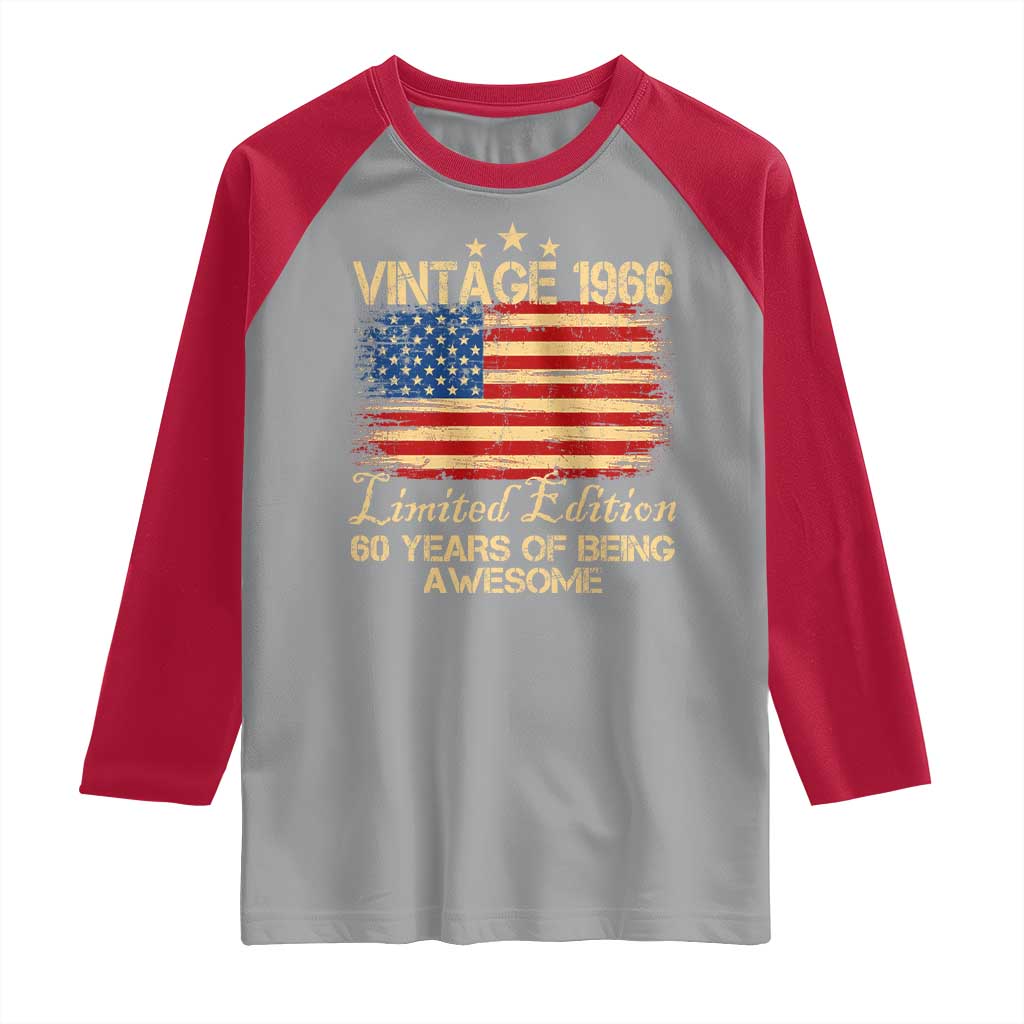 60th Birthday Raglan Shirt Vintage 1966 Limited Edition 60 Year Old Birthday USA Flag