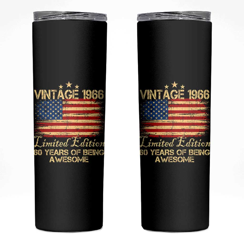 60th Birthday Skinny Tumbler Vintage 1966 Limited Edition 60 Year Old Birthday USA Flag