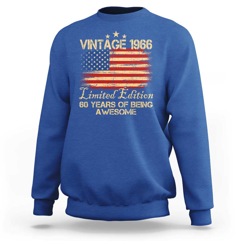 60th Birthday Sweatshirt Vintage 1966 Limited Edition 60 Year Old Birthday USA Flag
