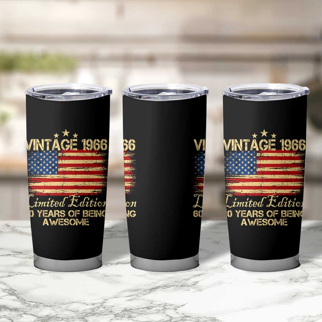 60th Birthday Tumbler Cup Vintage 1966 Limited Edition 60 Year Old Birthday USA Flag
