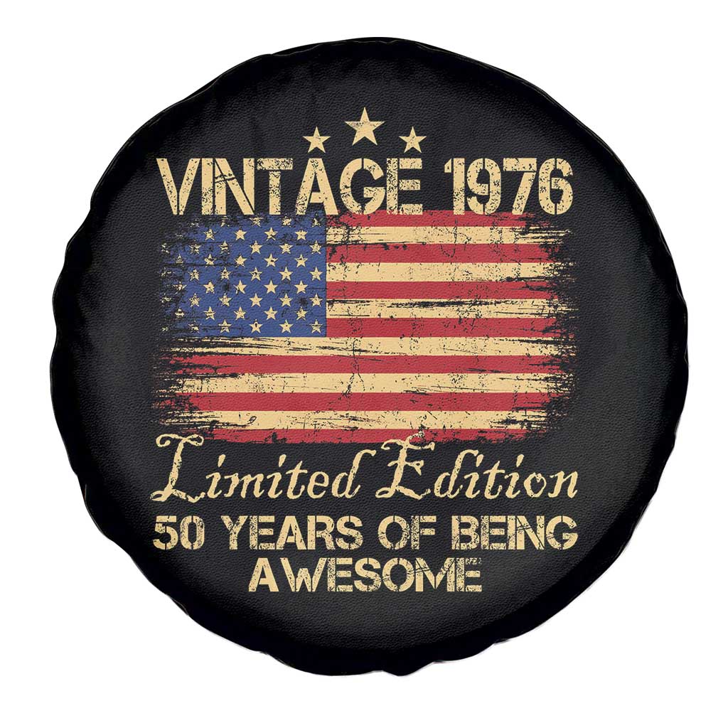 50th Birthday Spare Tire Cover Vintage 1976 Limited Edition 50 Year Old Birthday USA Flag