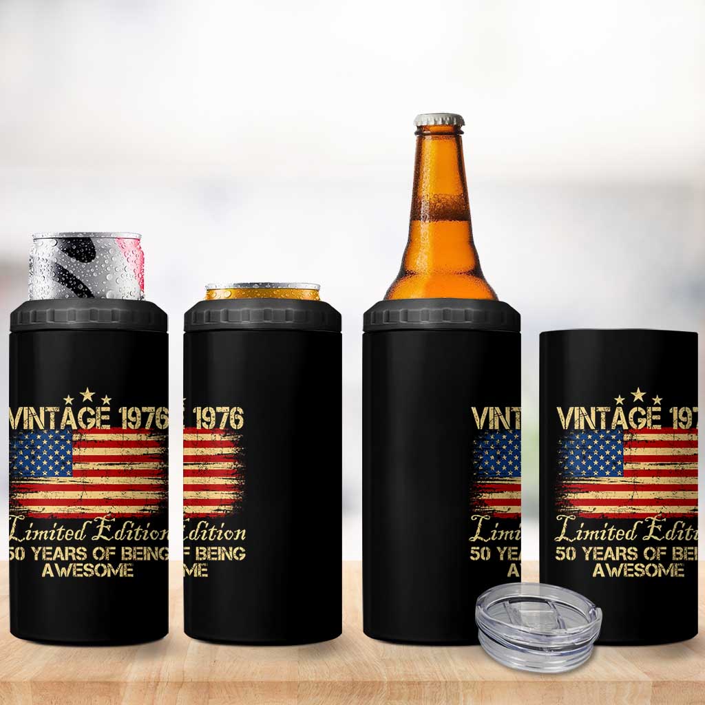 50th Birthday 4 in 1 Can Cooler Tumbler Vintage 1976 Limited Edition 50 Year Old Birthday USA Flag