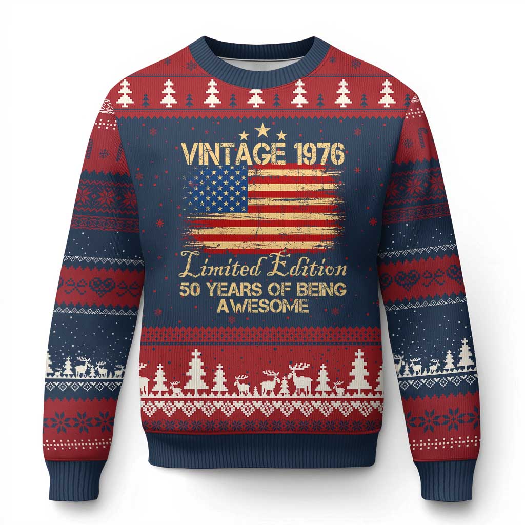 50th Birthday Ugly Christmas Sweater Vintage 1976 Limited Edition 50 Year Old Birthday USA Flag