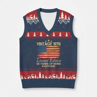 50th Birthday V-Neck Knit Sweater Vest Vintage 1976 Limited Edition 50 Year Old Birthday USA Flag
