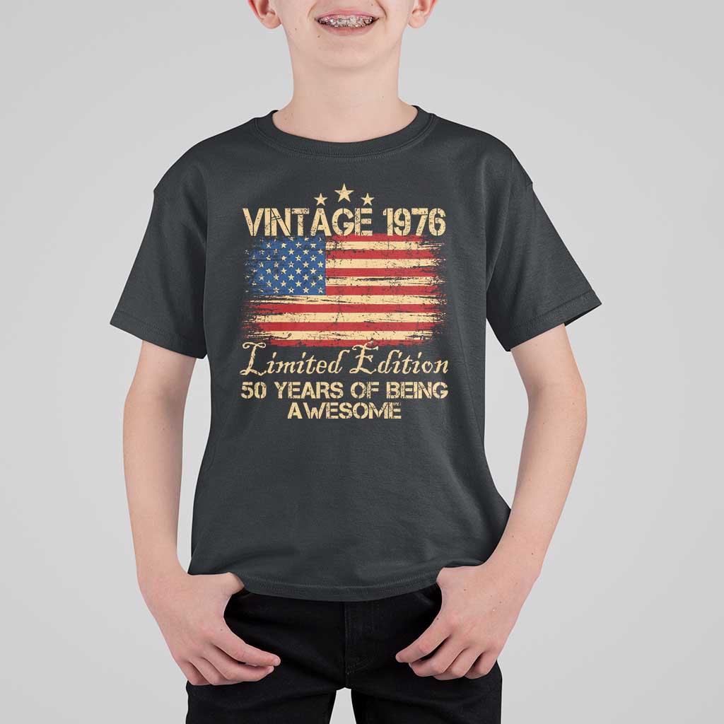 50th Birthday T Shirt For Kid Vintage 1976 Limited Edition 50 Year Old Birthday USA Flag