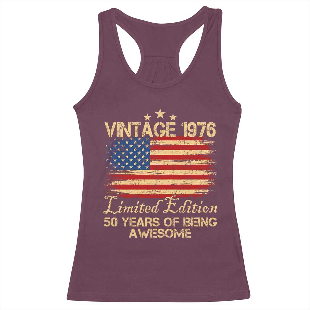 50th Birthday Racerback Tank Top Vintage 1976 Limited Edition 50 Year Old Birthday USA Flag