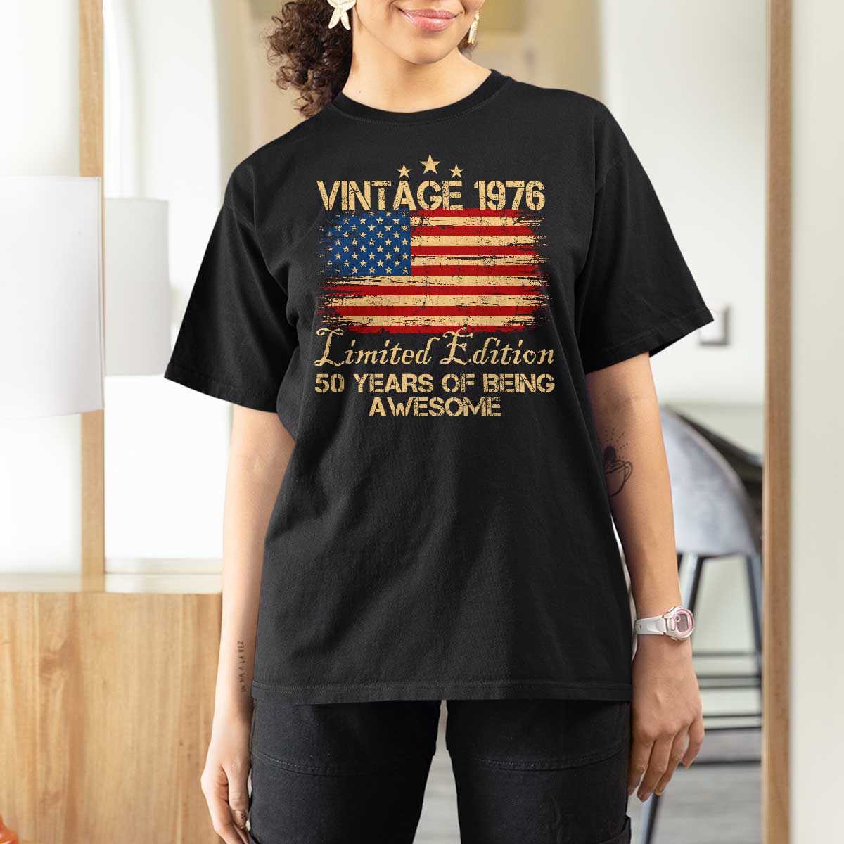50th Birthday T Shirt For Women Vintage 1976 Limited Edition 50 Year Old Birthday USA Flag