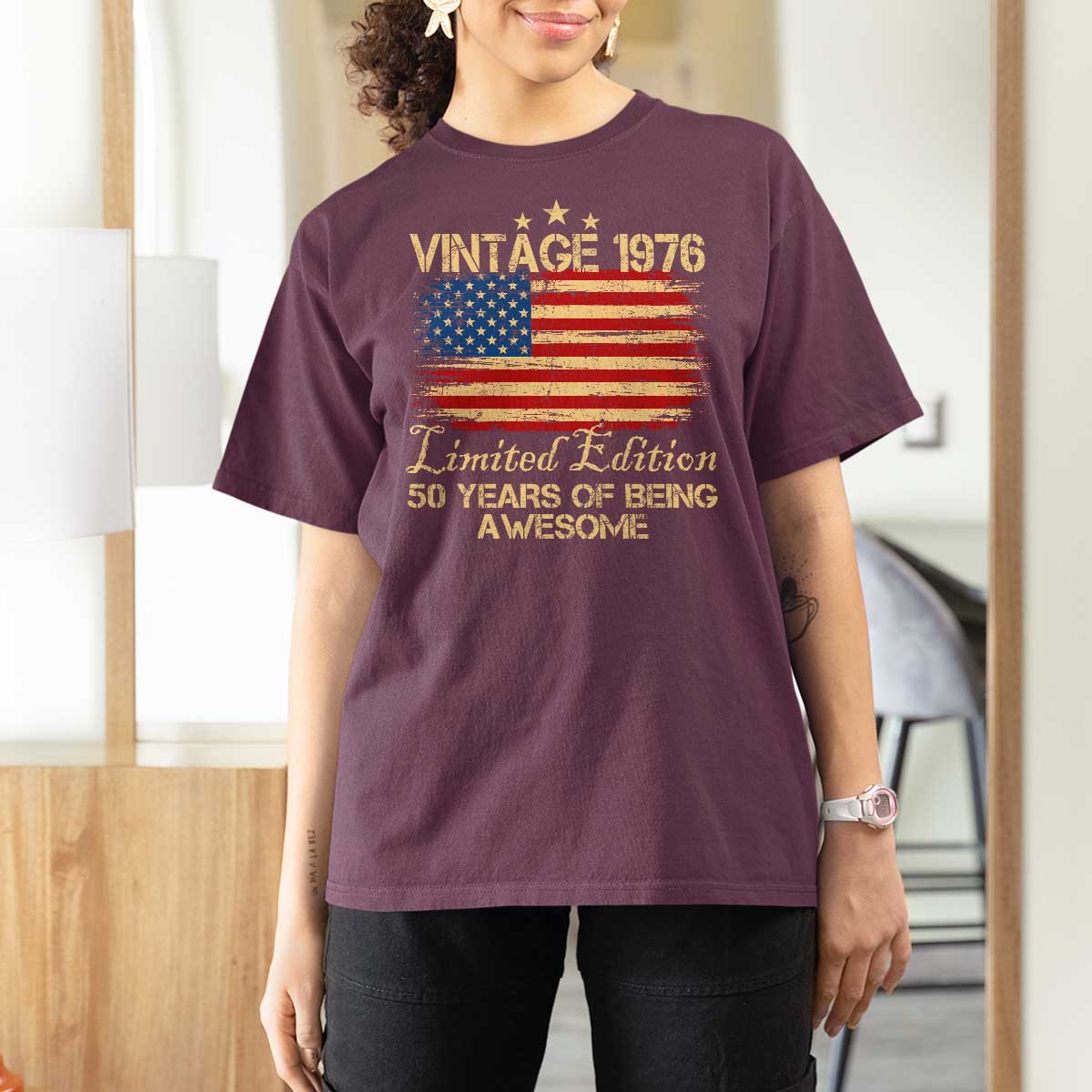 50th Birthday T Shirt For Women Vintage 1976 Limited Edition 50 Year Old Birthday USA Flag