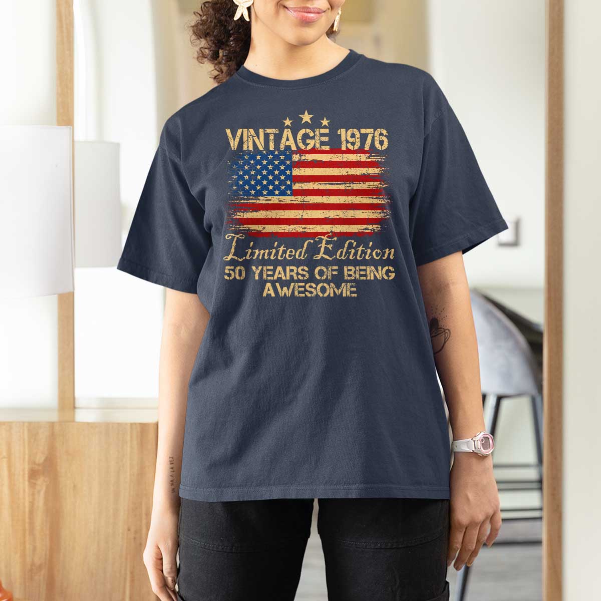 50th Birthday T Shirt For Women Vintage 1976 Limited Edition 50 Year Old Birthday USA Flag