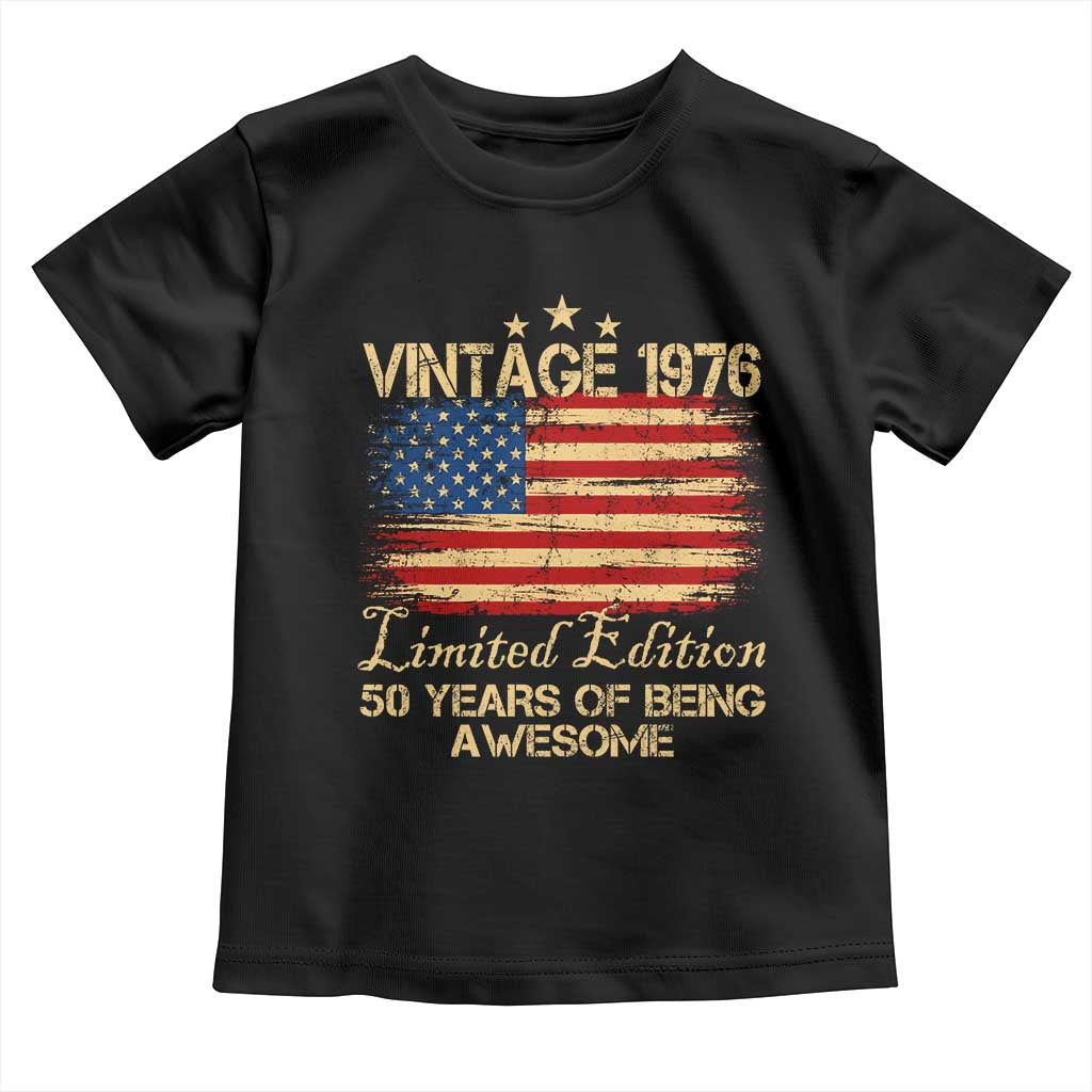 50th Birthday Toddler T Shirt Vintage 1976 Limited Edition 50 Year Old Birthday USA Flag