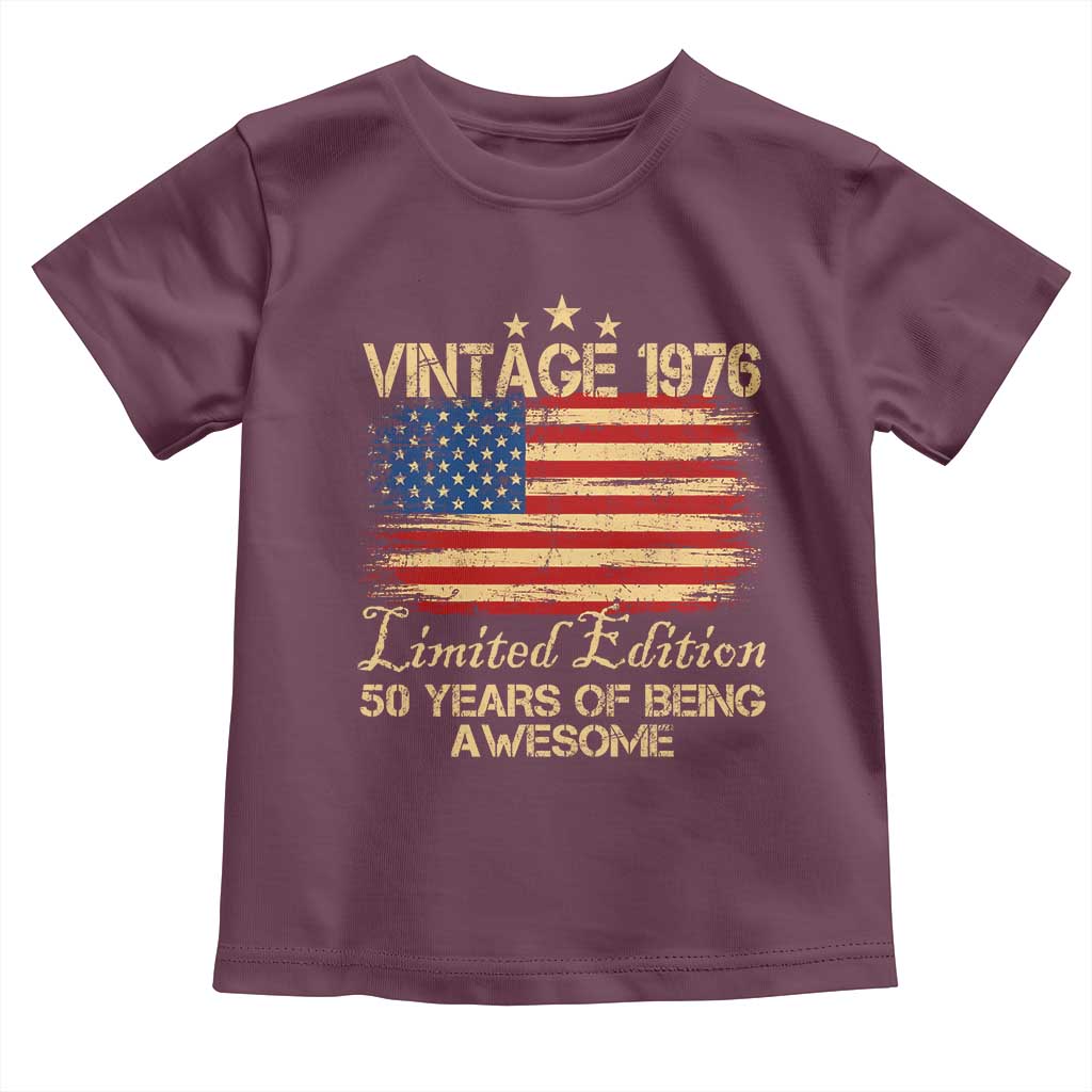 50th Birthday Toddler T Shirt Vintage 1976 Limited Edition 50 Year Old Birthday USA Flag