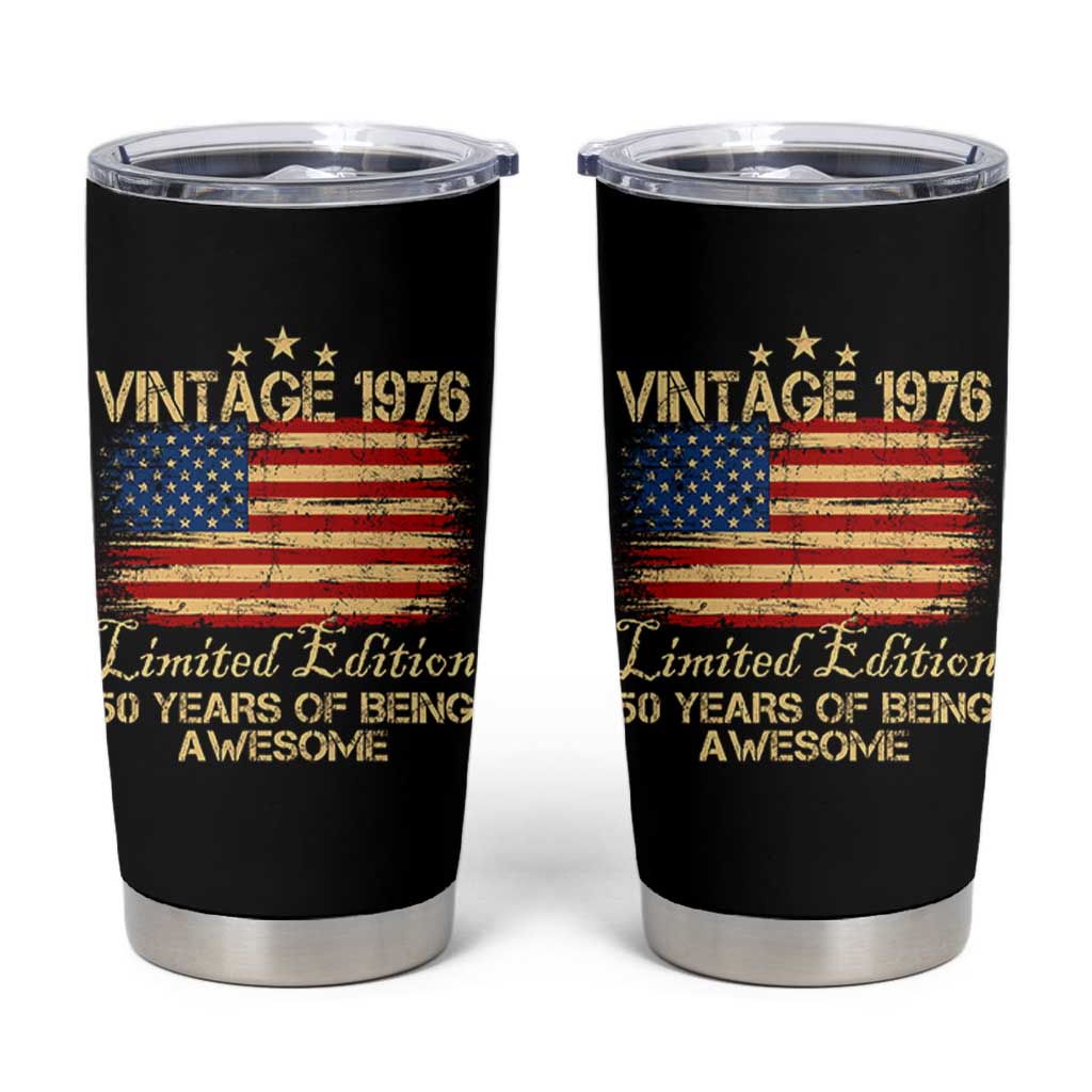 50th Birthday Tumbler Cup Vintage 1976 Limited Edition 50 Year Old Birthday USA Flag