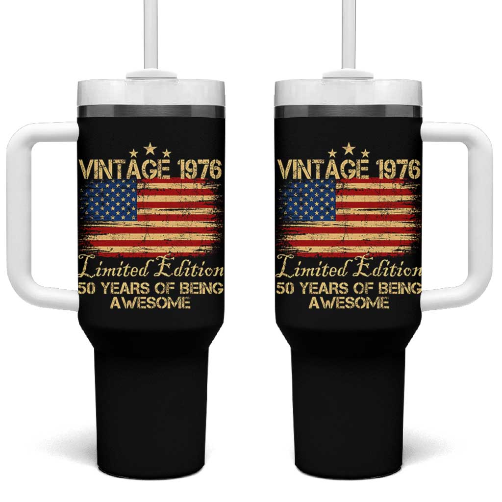 50th Birthday Tumbler With Handle Vintage 1976 Limited Edition 50 Year Old Birthday USA Flag