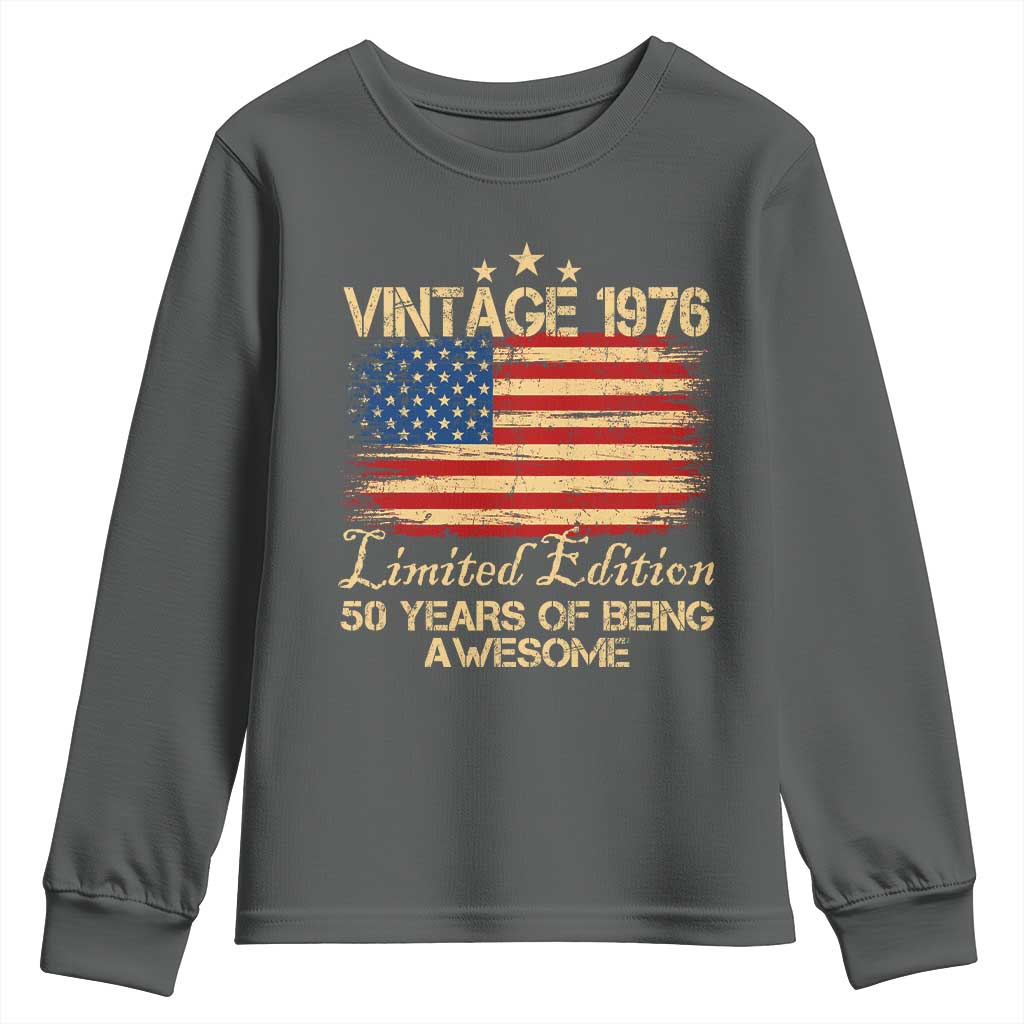 50th Birthday Youth Sweatshirt Vintage 1976 Limited Edition 50 Year Old Birthday USA Flag