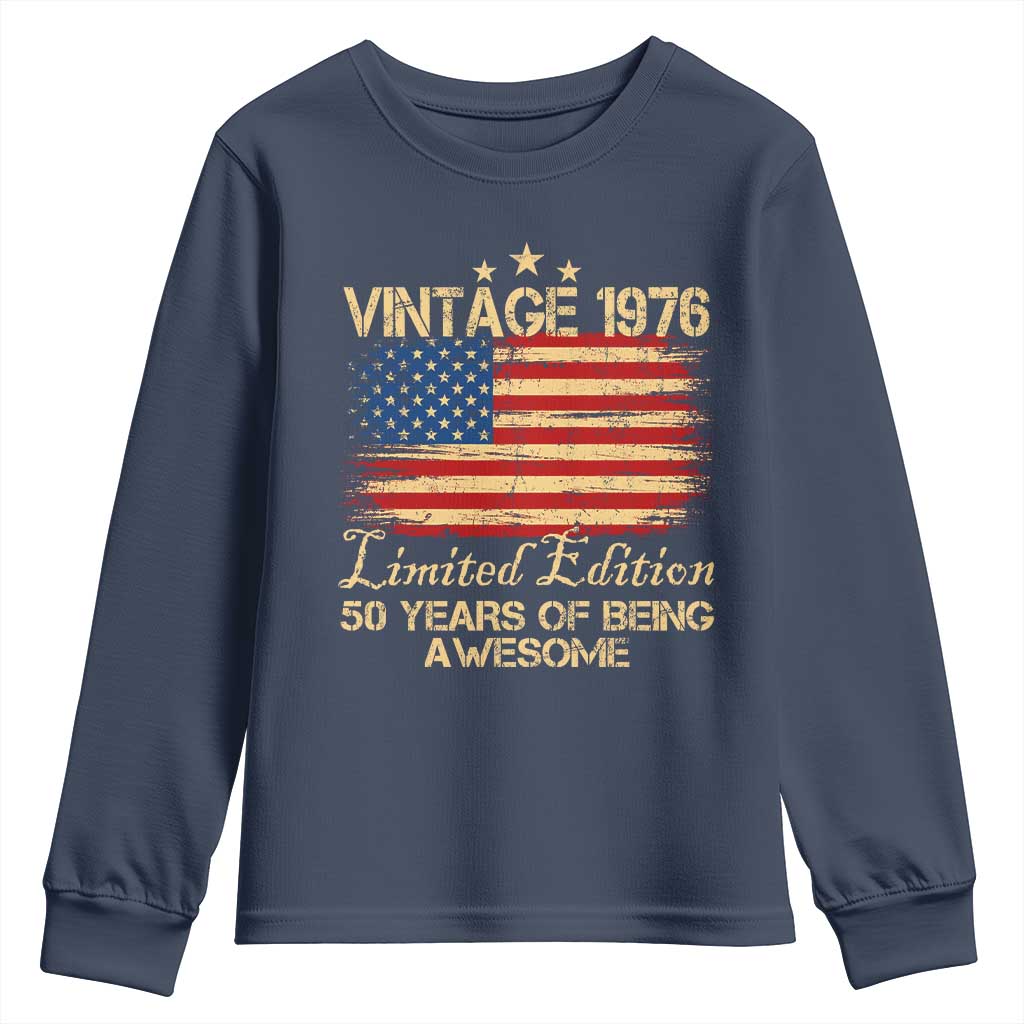 50th Birthday Youth Sweatshirt Vintage 1976 Limited Edition 50 Year Old Birthday USA Flag