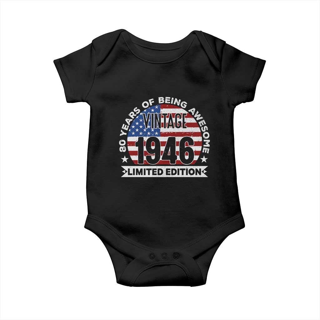 80th Birthday Baby Onesie Vintage 1946 80 Year Old Birthday American Flag