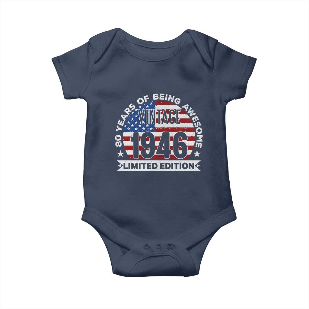 80th Birthday Baby Onesie Vintage 1946 80 Year Old Birthday American Flag
