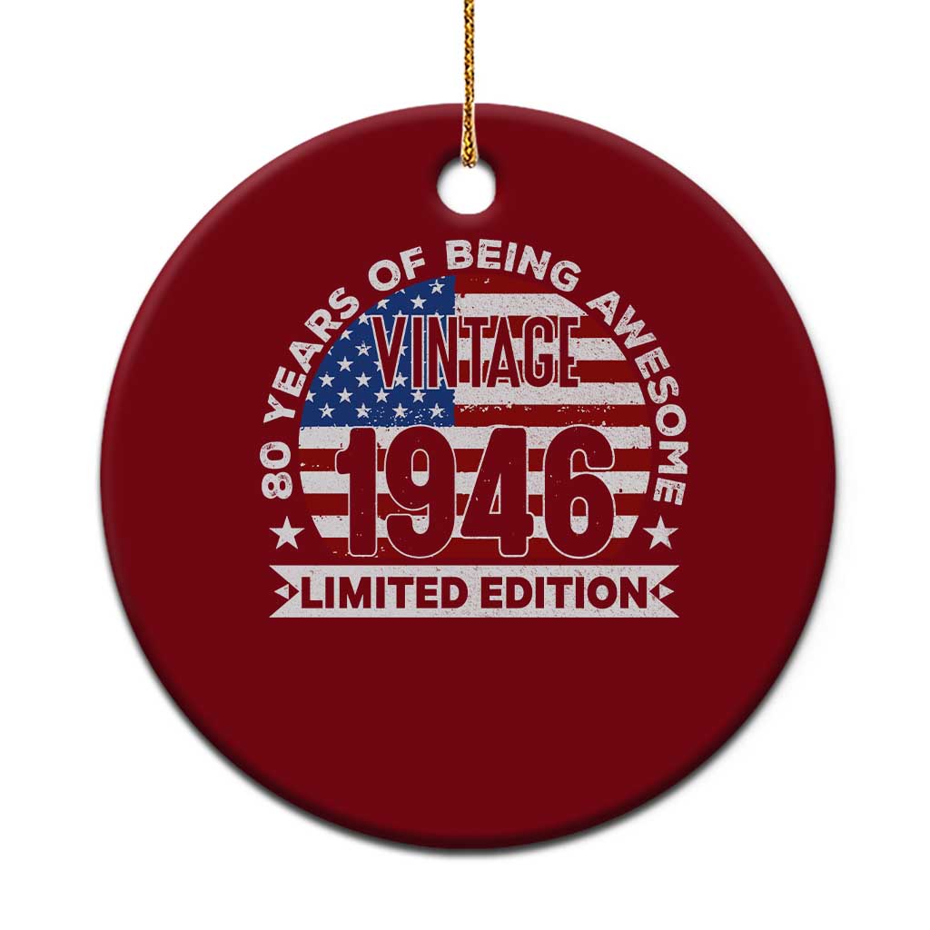 80th Birthday Ceramic Ornament Vintage 1946 80 Year Old Birthday American Flag