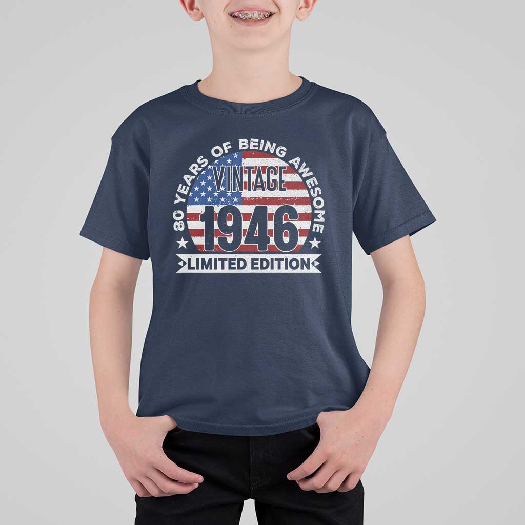 80th Birthday T Shirt For Kid Vintage 1946 80 Year Old Birthday American Flag