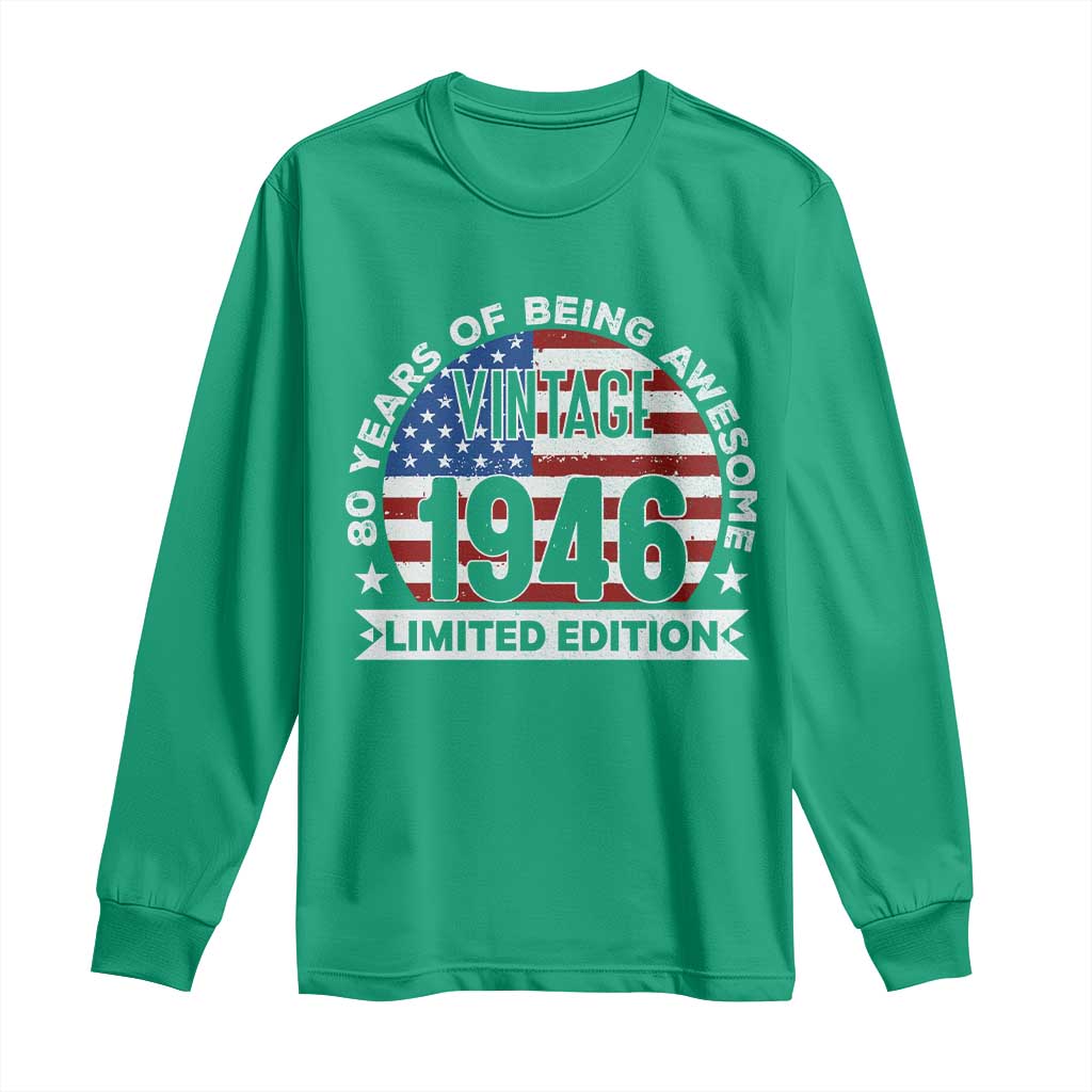 80th Birthday Long Sleeve Shirt Vintage 1946 80 Year Old Birthday American Flag