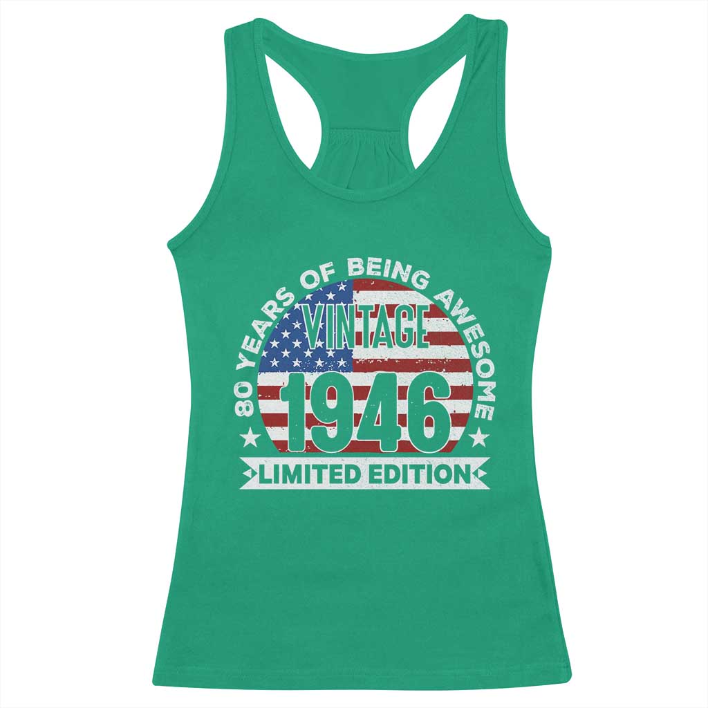 80th Birthday Racerback Tank Top Vintage 1946 80 Year Old Birthday American Flag