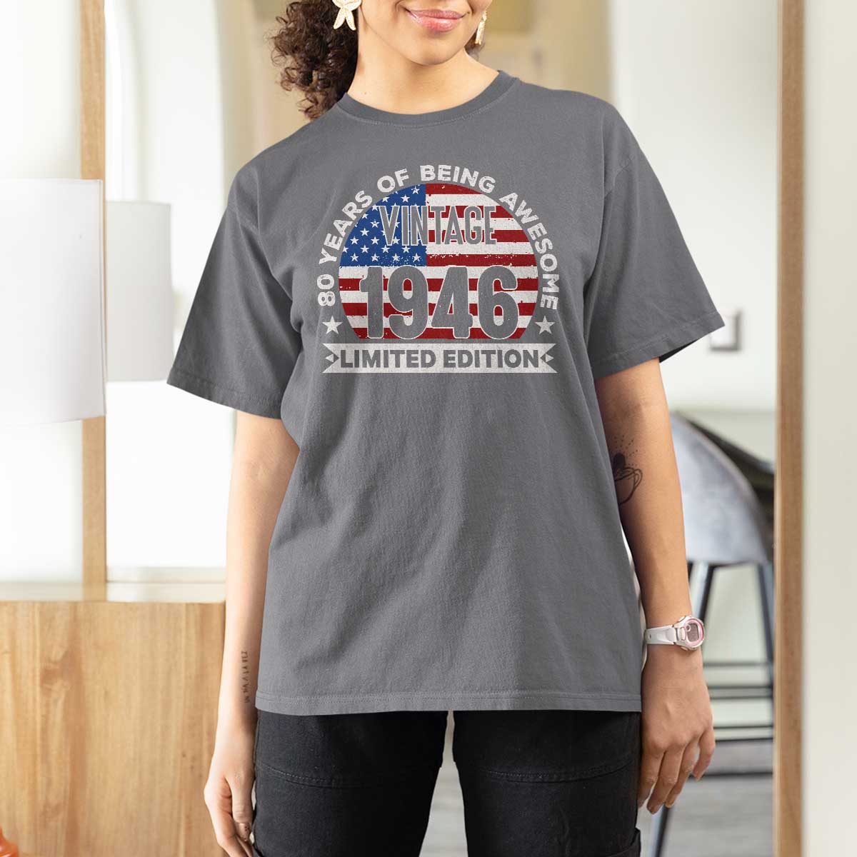 80th Birthday T Shirt For Women Vintage 1946 80 Year Old Birthday American Flag