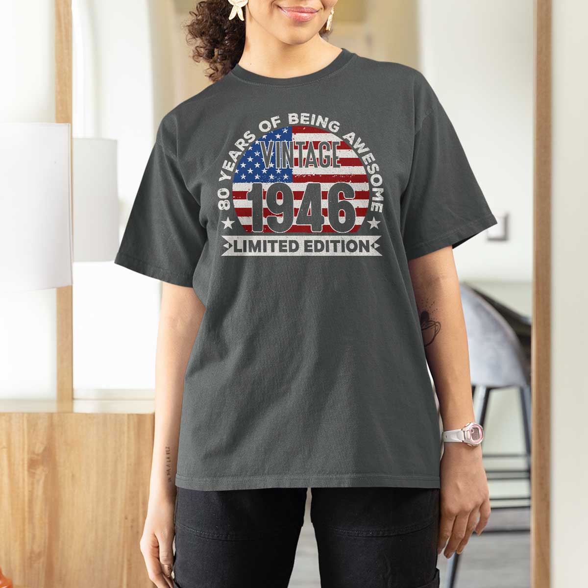 80th Birthday T Shirt For Women Vintage 1946 80 Year Old Birthday American Flag