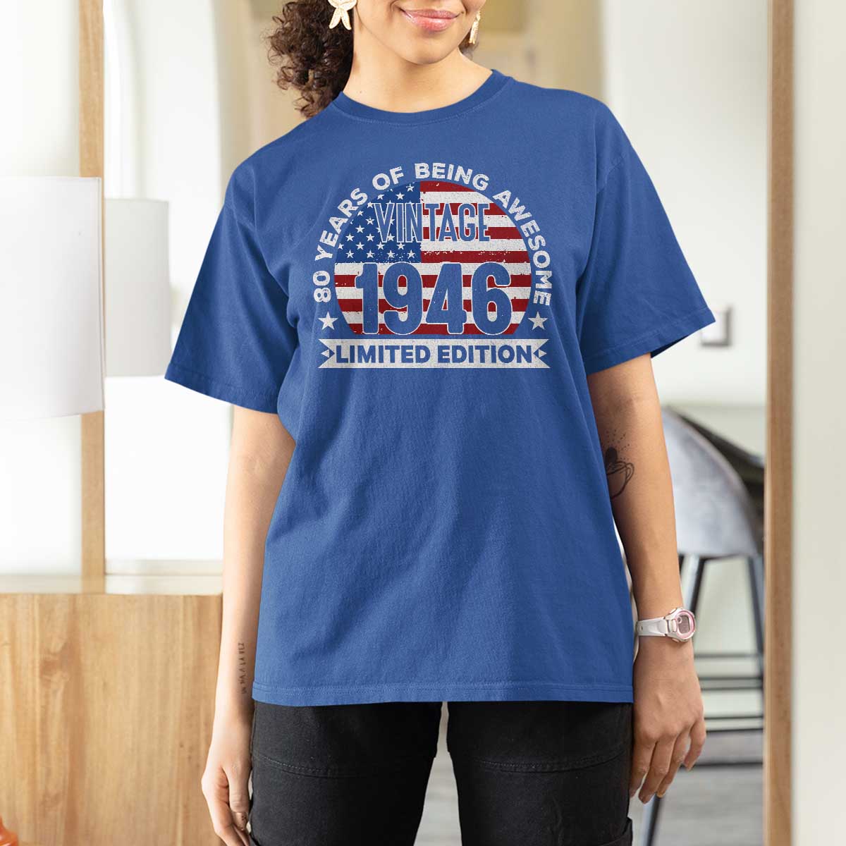 80th Birthday T Shirt For Women Vintage 1946 80 Year Old Birthday American Flag