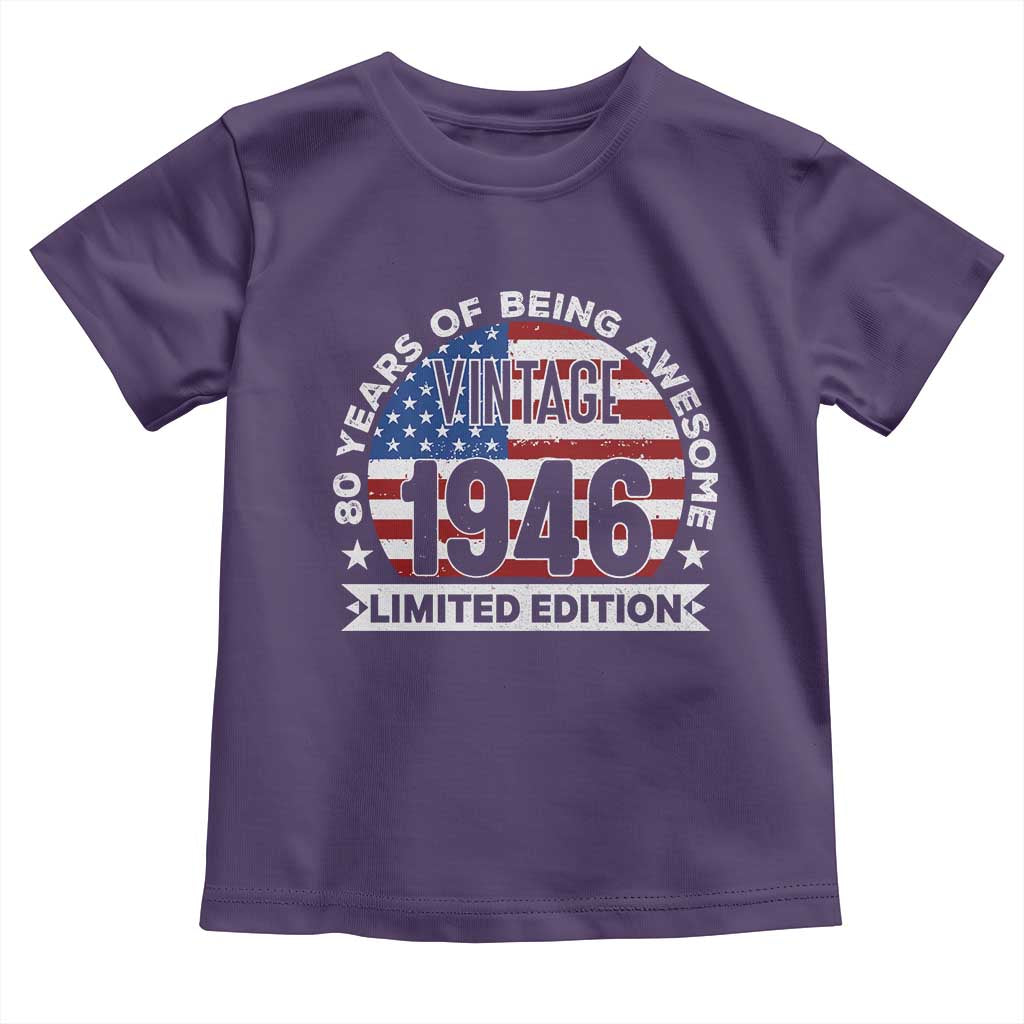 80th Birthday Toddler T Shirt Vintage 1946 80 Year Old Birthday American Flag